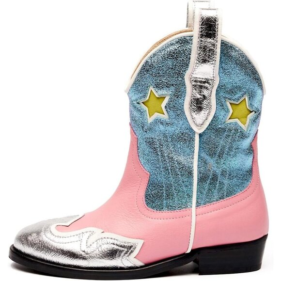 Girls Cowboy Boots Kids Western Cowgirl Mid-Calf Pull-On Riding Shoes - Picture 4 of 7